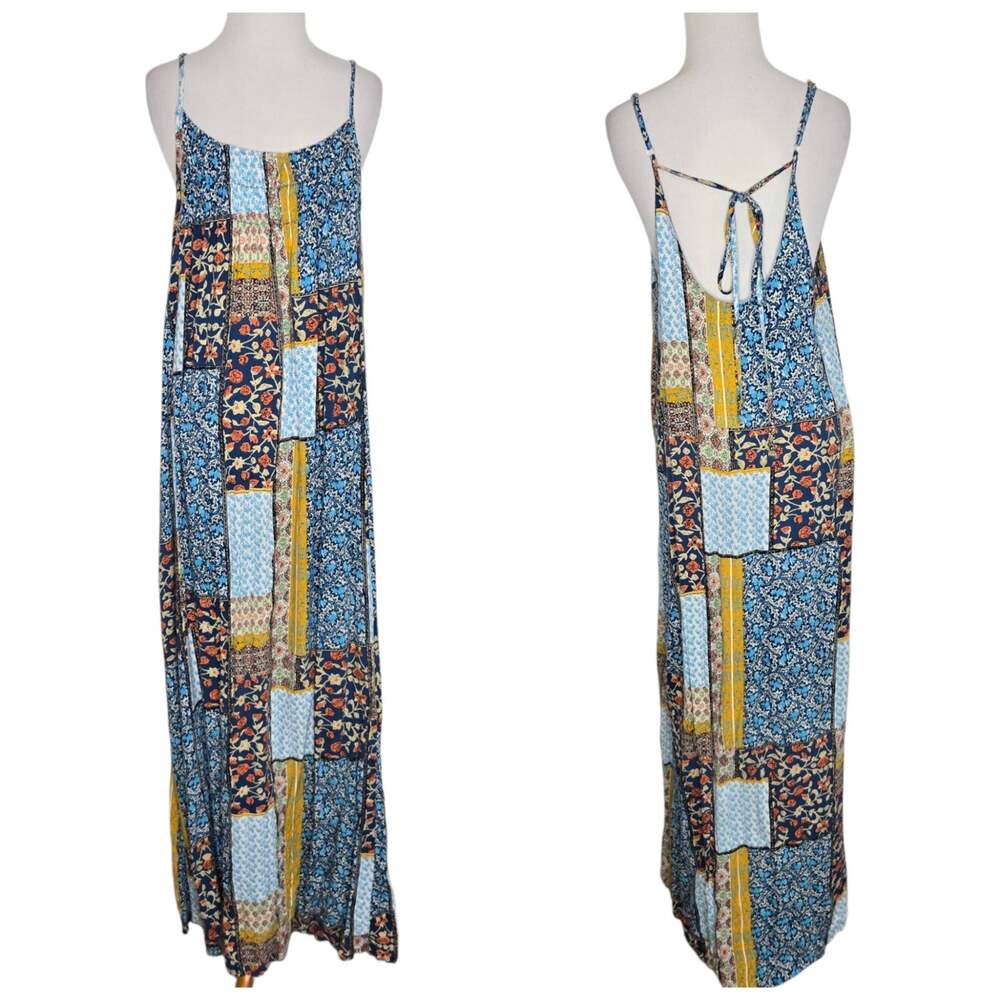 Vintage Patchwork Maxi Dress Bohemian Festival Hippie Strappy Women Large